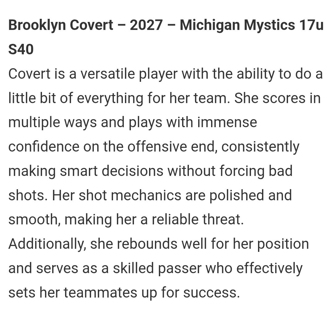 BCovert22's tweet photo. Thank you @JrAllStarMI for the write up. Had a great time at Northwood #collegetour and looking forward to the rest of my season w @MImystics and @ClarkstonGBB https://t.co/IuwiWZSLMR