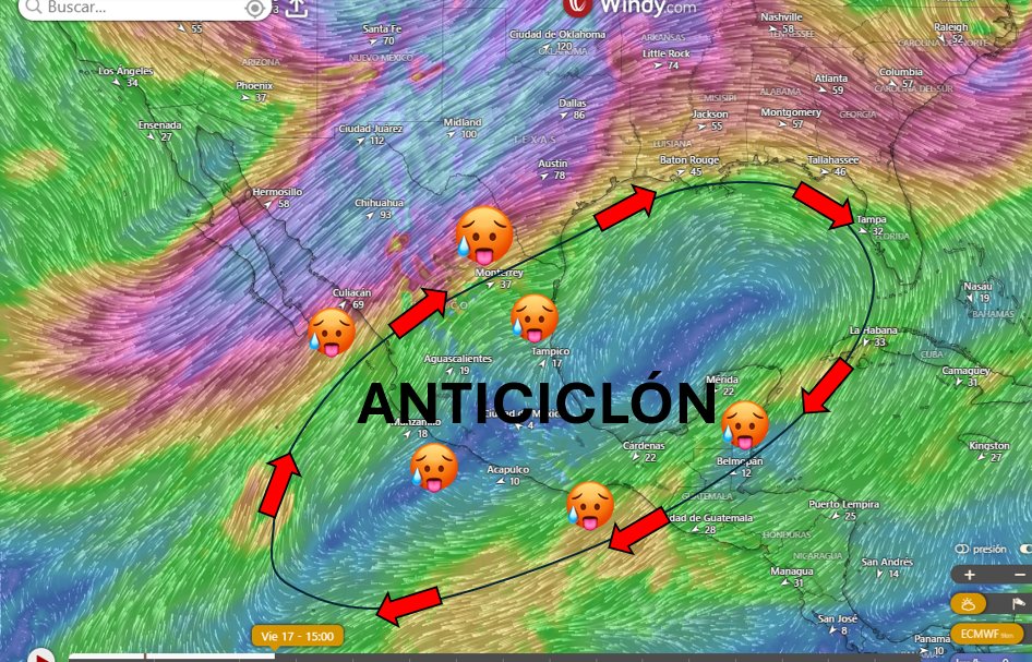 InfoMeteoro's tweet image. 🔴ANTICICLÓN ALCANZA A #México

🥵Desde el sureste de Estados Unidos, se extenderá la circulación de un Anticiclón, favoreciendo ambiente muy caluroso en el noreste, oriente, sureste, centro y occidente-Pacífico de jueves a sábado

⚠️SÁBADO A DOMINGO LLEGARÁ NUEVO #FrenteFrío