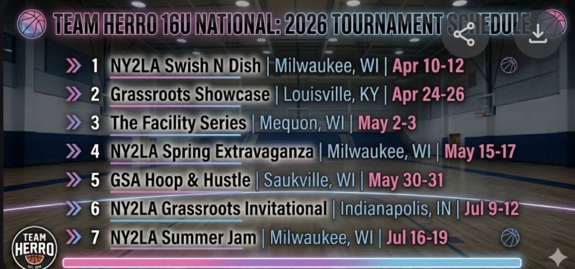 Uorangemen2's tweet photo. 🗣️College Coaches
🏀 Clear the calendars for Team Herro 16U National this spring/summer! 🏀
👀 us at these tournaments:🏟️
#TeamHerro #Herro16UNational #AAUBasketball #TourneySeason 🔥🏀💪 https://t.co/6UY7Ac4zFt