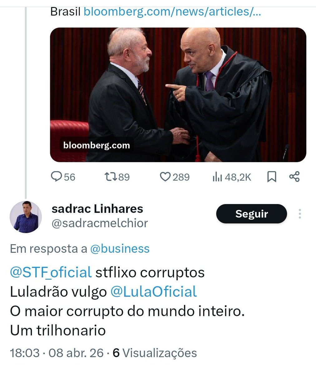 Tamanho do absurdo que cristão se diz homem Deus POST sobre Presidente da República ainda tem cara de pau de marca STF e Lula 
<a href="/Adriana_Accorsi/">Delegada Adriana Accorsi</a> <a href="/AlencarBraga13/">Dep. Alencar Santana</a> <a href="/BohnGass/">Bohn Gass</a> <a href="/gleisi/">Gleisi Hoffmann</a> <a href="/henricodopt/">Henrico Barboza 🔺🇧🇷</a>
