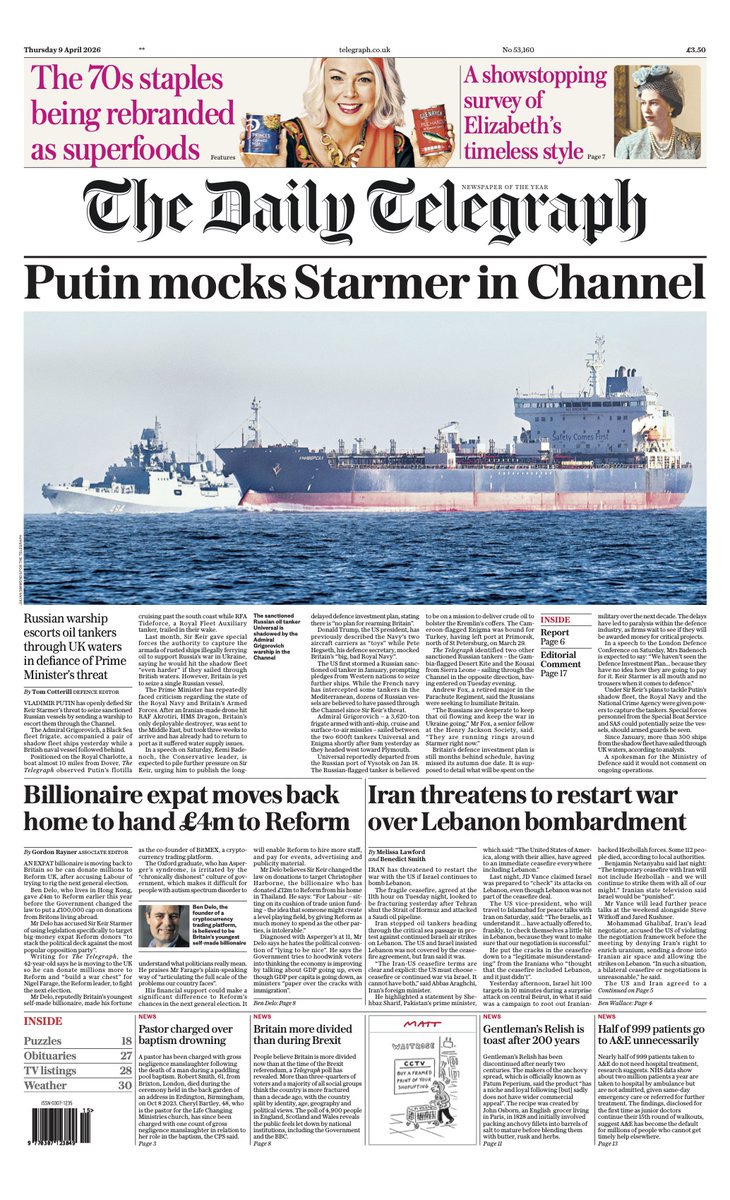 Telegraph Preview Ru The front page of today's Daily Telegraph: 'Putin mocks Starmer in ...