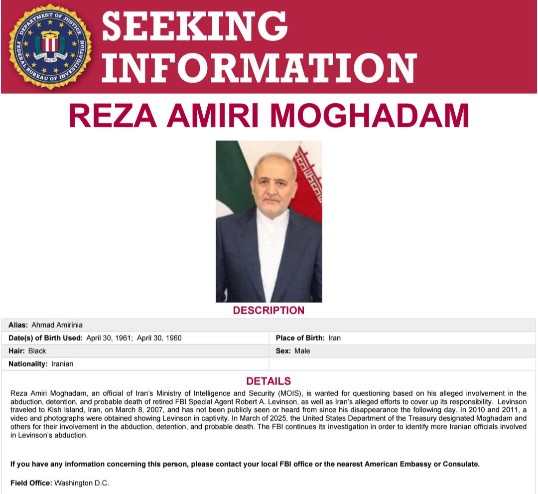 SGhasseminejad's tweet photo. This individual abducted, tortured, and killed Bib Levinson, an American patriot. 
He is now involved in negotiations with the Vice President of the United States. 
He belongs in prison, not at the negotiating table with the United States. https://t.co/E8mehZLeG7