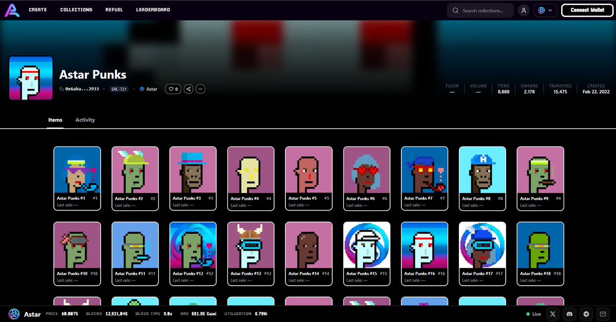 AradiaPad's tweet photo. This is what the new UI looks like in action 👀
Every collection, every NFT, every transaction  all indexed and explorable in one place.
From OGs like @PunksAstar  and @AstarDegens  to the newest drops  it's all here. https://t.co/zwBIw9OyHC