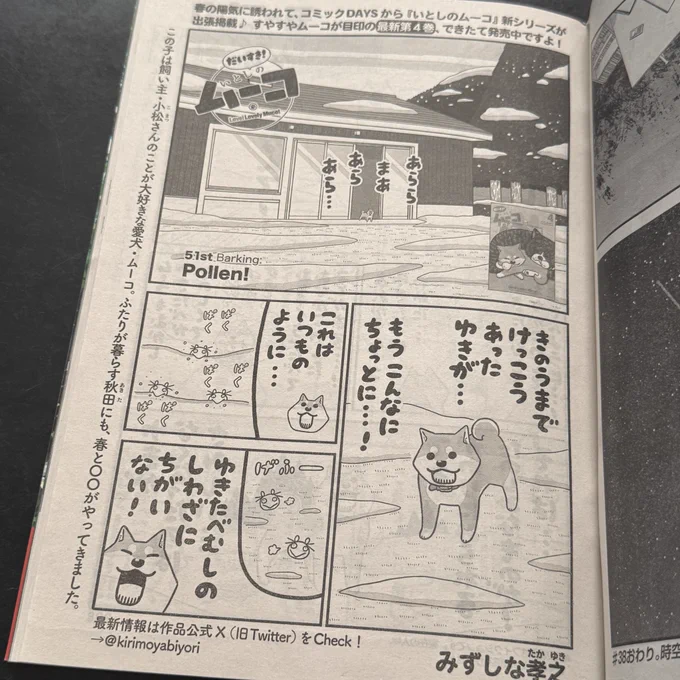 本日発売・講談社モーニングに「だいすき!いとしのムーコ」出張掲載して頂いてます。紙の雑誌に載るムーコは久しぶり!単行本4巻と併せてどうぞよろしくお願いします!
https://t.co/Qjb2CJNKAp 
