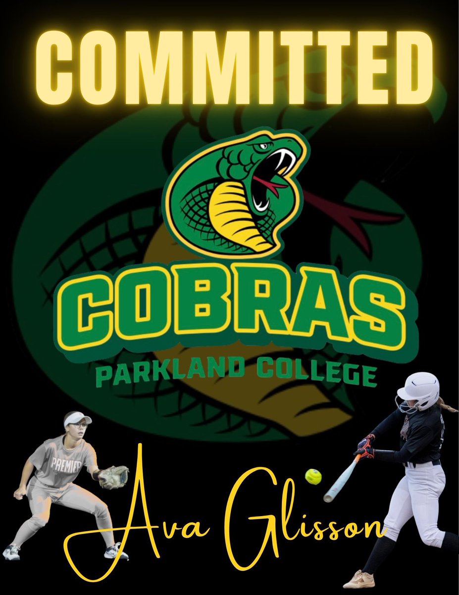 glisson_ava2027's tweet photo. I am so excited to announce that I have decided to continue my academic and athletic career at Parkland College! Thank you to every coach past and present that has helped me along the way! Thank you to my family for all of the hours on the road and at the fields. Thank you Coach @LSementi for this opportunity! Go Cobras!!!! 🥎🐍 @CobrasParkland @Premier_Egenes @CSA_Athletes @SHSbulldogSB
