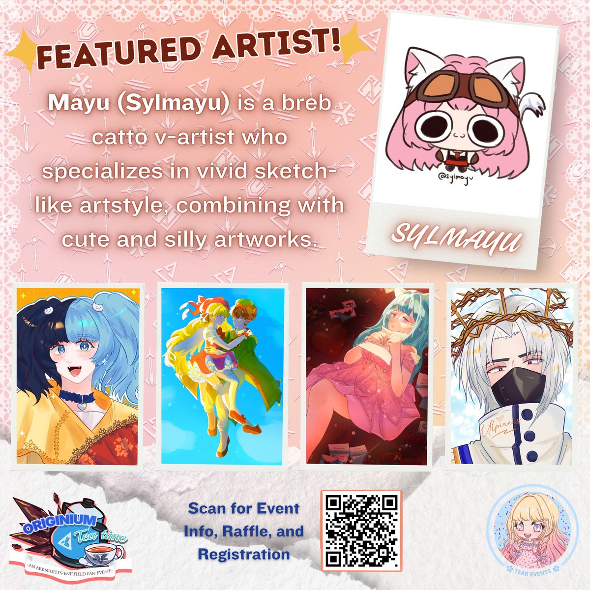TeArEventsPH's tweet photo. 💎Originium Tea Time!

🎨Featured Artist : @sylmayu 

Catch her Socials:
🦋: https://t.co/ziz49W8YP2
✔️: https://t.co/F8qwyyOda5
🕎: https://t.co/XiXg7PmKUk
🔷: https://t.co/BUsqTpPLS0
🖼️: https://t.co/TsIpSWKEUO

📷Scan the QR Code or Register here:
👉 https://t.co/DE8qOza58c https://t.co/evuTqqCnwR