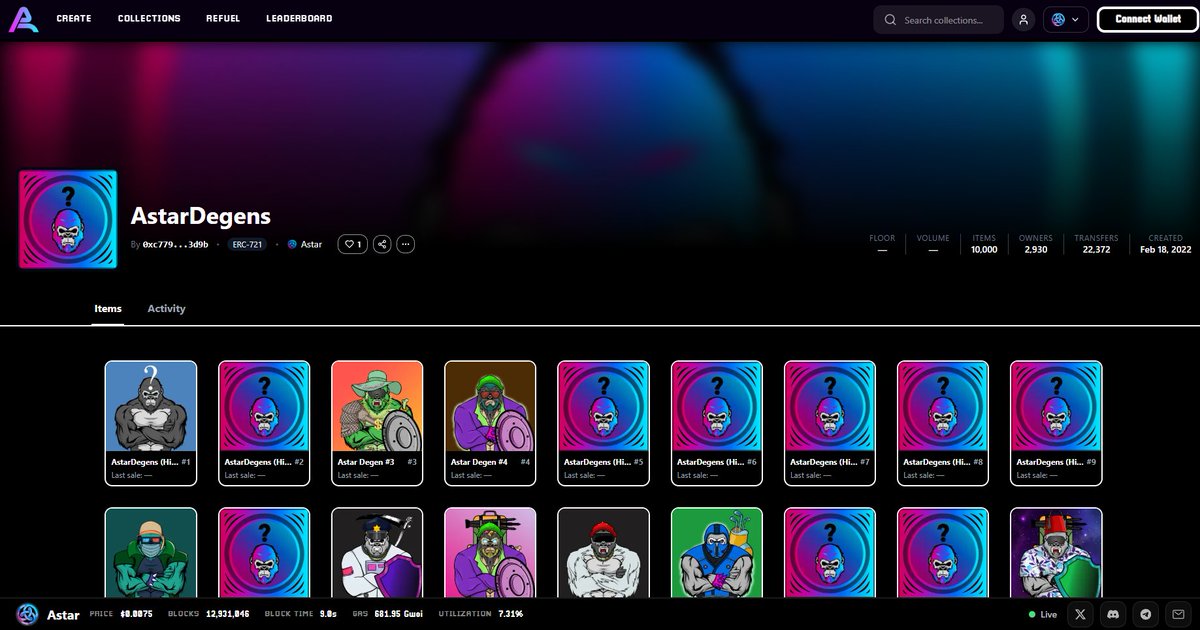 AradiaPad's tweet photo. This is what the new UI looks like in action 👀
Every collection, every NFT, every transaction  all indexed and explorable in one place. From OGs like
@PunksAstar and @AstarDegens to the newest drops  it's all here. https://t.co/OvwZADFf8u