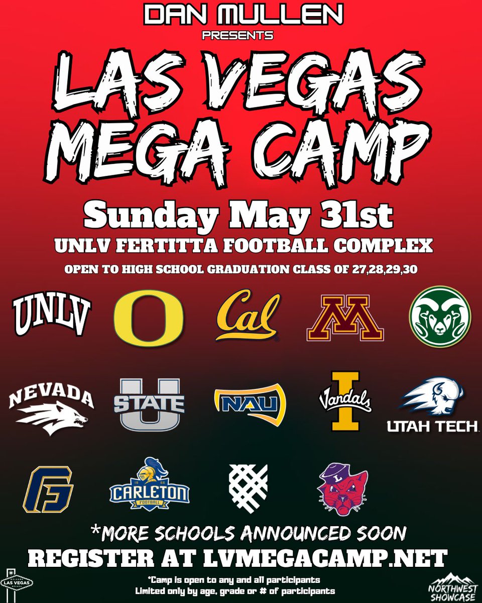 🎲🎲New School Added 🎲 🎲

Excited to announce Utah State University will be in attendance at the Las Vegas Mega camp!

🗓Sunday May 31st
📍UNLV
🎓Open to Class of 27,28,29,30

*More schools to be announced soon!

Secure your spot @ lvmegacamp.net