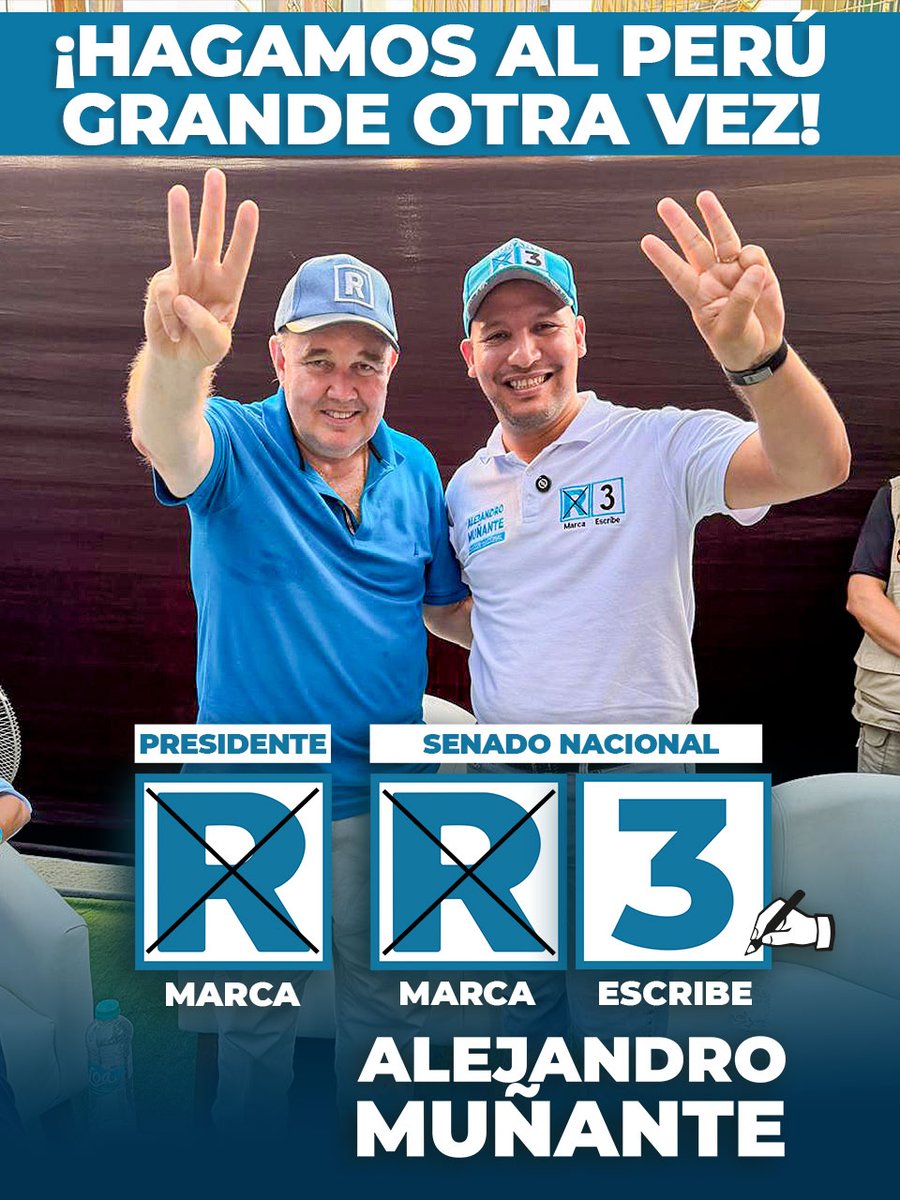 💙🇵🇪 ¡En primera vuelta! ¡<a href="/rlopezaliaga1/">Rafael López Aliaga</a> presidente! ¡Alejandro Muñante, senador nacional!🧢

#AlejandroMuñante #R3 #SenadorNacional