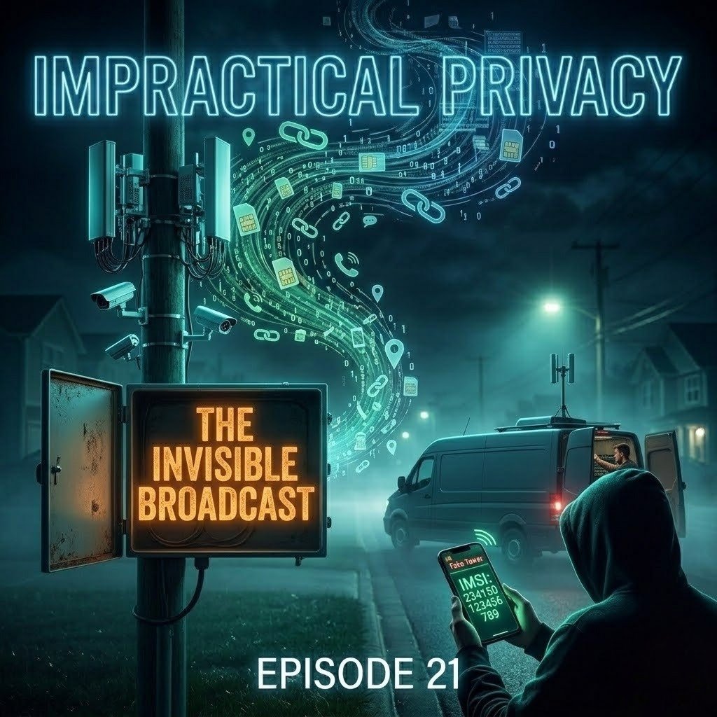 The_IP_Podcast's tweet image. 🎙️ NEW EPISODE LIVE!

Your phone = surveillance beacon.

5G ≠ secure.

Episode 21 of #ImpracticalPrivacy covers: • IMSI catchers • SS7 exploits • Real protections against bad infrastructure

Listen: ImpracticalPrivacy.com

#PrivacyTools #Privacy #CyberSecurity #DigitalRights