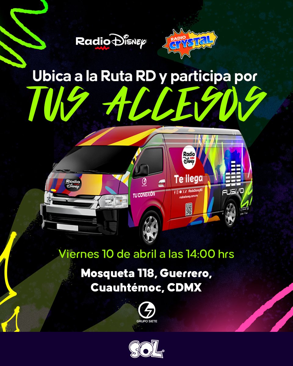 RadioDisneyMX's tweet photo. Porque todo se disfruta más con el sabor de tu botana favorita. Participa por accesos para #Fusivo junto a #BotanasSol y la Ruta RD 📷📷
Te esperamos este 10 de abril a las 14:00hrs en Mosqueta 118, Col. Guerrero, Alcaldía Cuauhtémoc, CDMX 📷 https://t.co/ELWq4El227
