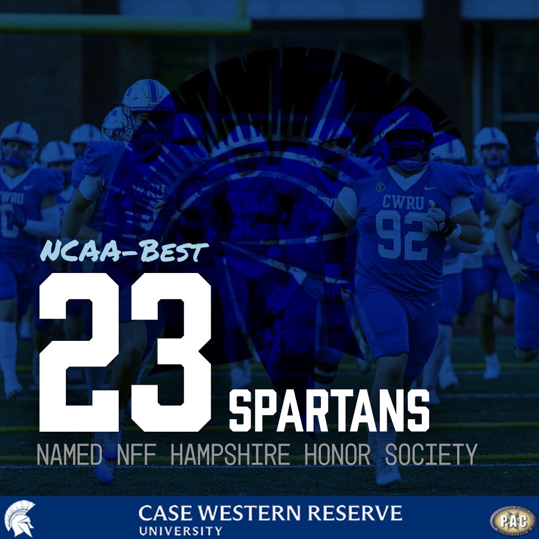 CWRUFootball's tweet photo. A NCAA-High 23 Spartans were named to the NFF Hampshire Honor Society!

The NFF Hampshire Honor Society recognizes football players in their final year of eligibility with at least a 3.2 cumulative GPA.

#bluecwru | #rollspartans | #d3fb https://t.co/hPFqkpzFis