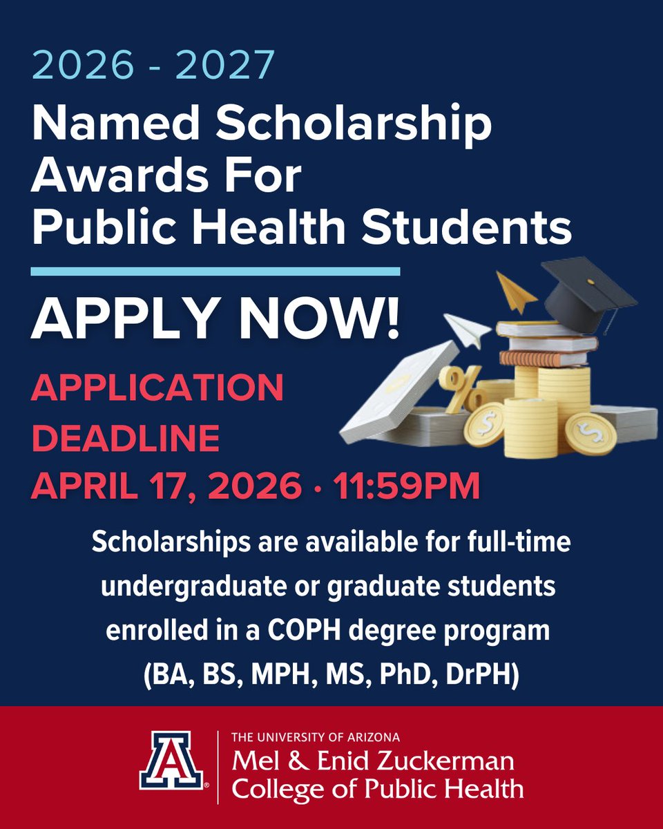 UAZPublicHealth's tweet image. 💰 Big opportunity for public health students! Apply now!

Apply for MEZCOPH Named Scholarship Awards! If you’re a full-time undergrad or grad student in a COPH program, this is your chance to find funding.

Apply now! bit.ly/4vfNCP4
#scholarship #undergrad #gradstudent