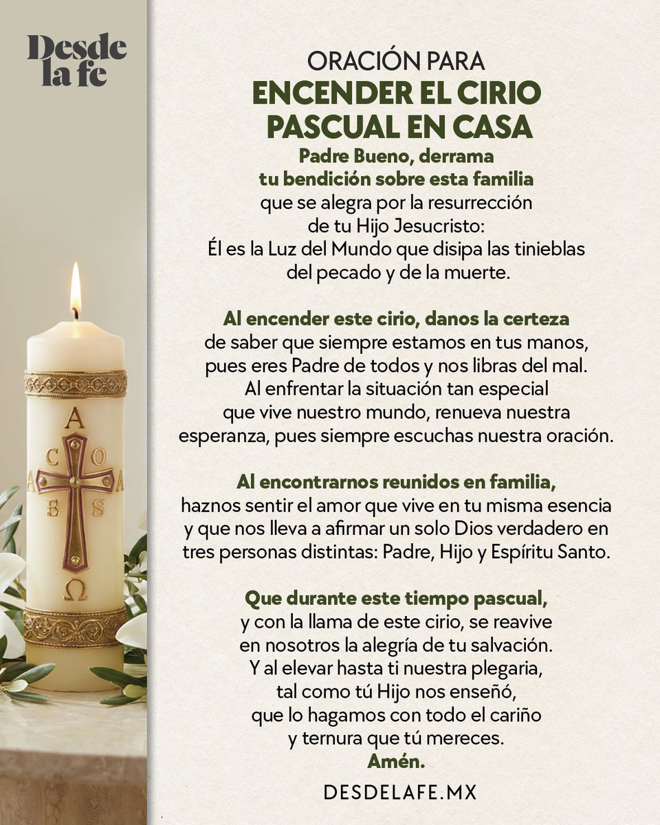 DesdeLaFeMx's tweet image. Elevemos una oración para este tiempo de Pascua, para recordar que Cristo vive y camina con nosotros. 🕯🙏

Comparte esta oración: bit.ly/4ty5PpG

#Pascua #Oración #Cristo