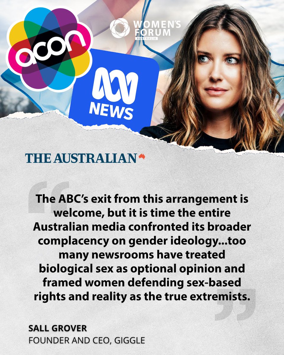 WomensForumAust's tweet image. "Ditching ACON first step in reclaiming truth over ideology"

An excellent piece in the @australian by @salltweets about the ABC's decision to end its relationship with gender ideology activist group ACON &amp;amp; what must come next 🏳️‍⚧️🙅🏼‍♀️

🔗 Read more: archive.md/mFP2o

#Auspol