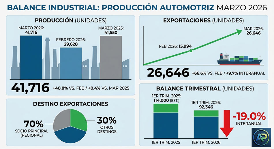 Auto_Plus_arg's tweet photo. Marzo cerró con un repunte en la producción automotriz (+40,8% vs febrero), pero la letra chica de ADEFA revela una realidad incómoda: la industria argentina hoy sobrevive gracias al puerto. 🚢

Abrimos hilo con los datos de Auto Plus. 👇 https://t.co/G0PLWCjK7D