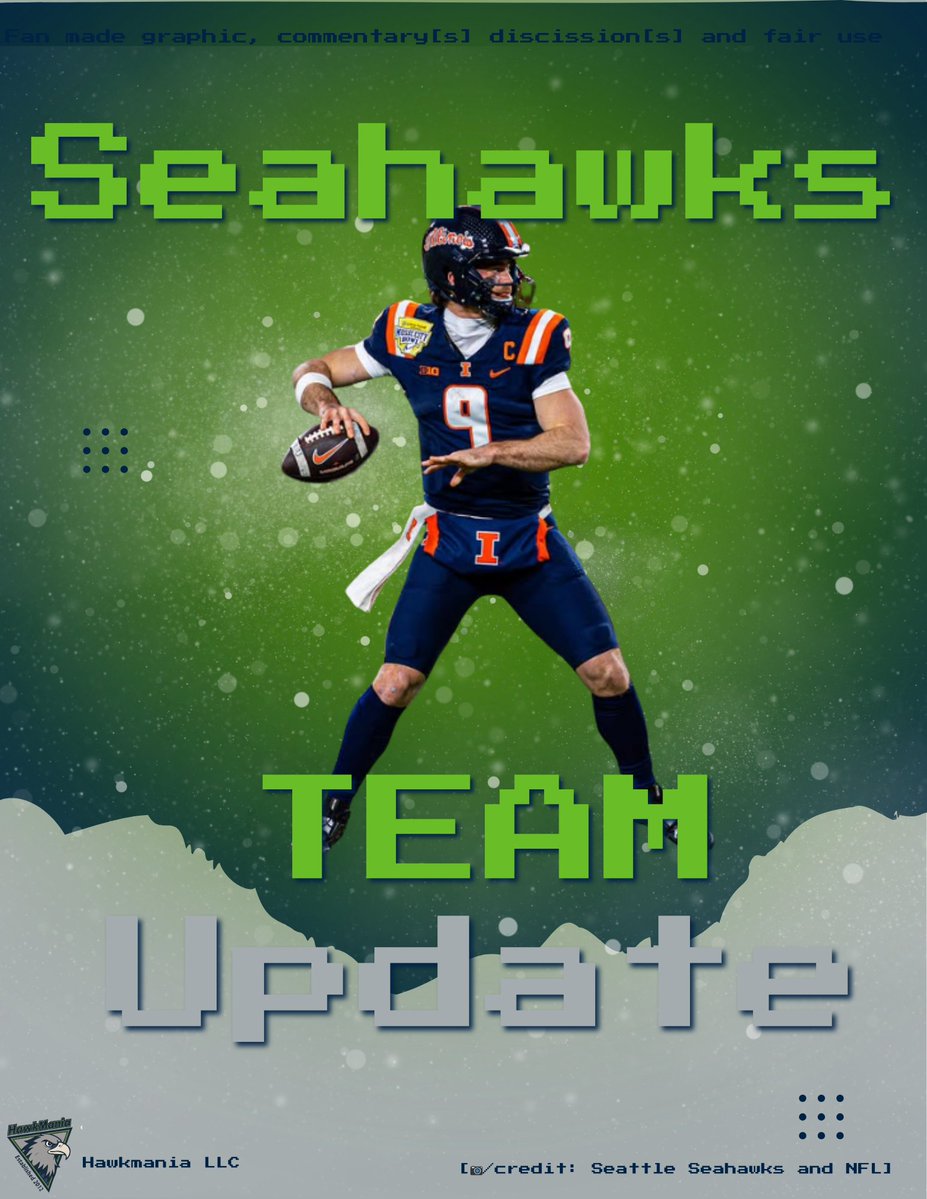 hawkmania4's tweet image. QB news [not listed as a 30 visit]:

#Illinois QB Luke Altmyer met with OC/or QB coach with the #Seahawks, per @TomPelissero 

6'2", 210lbs. He is consider a mobile pocket passer. Tom Pelissero says he is a day 3 pick. I've seen he could be a UDFA.