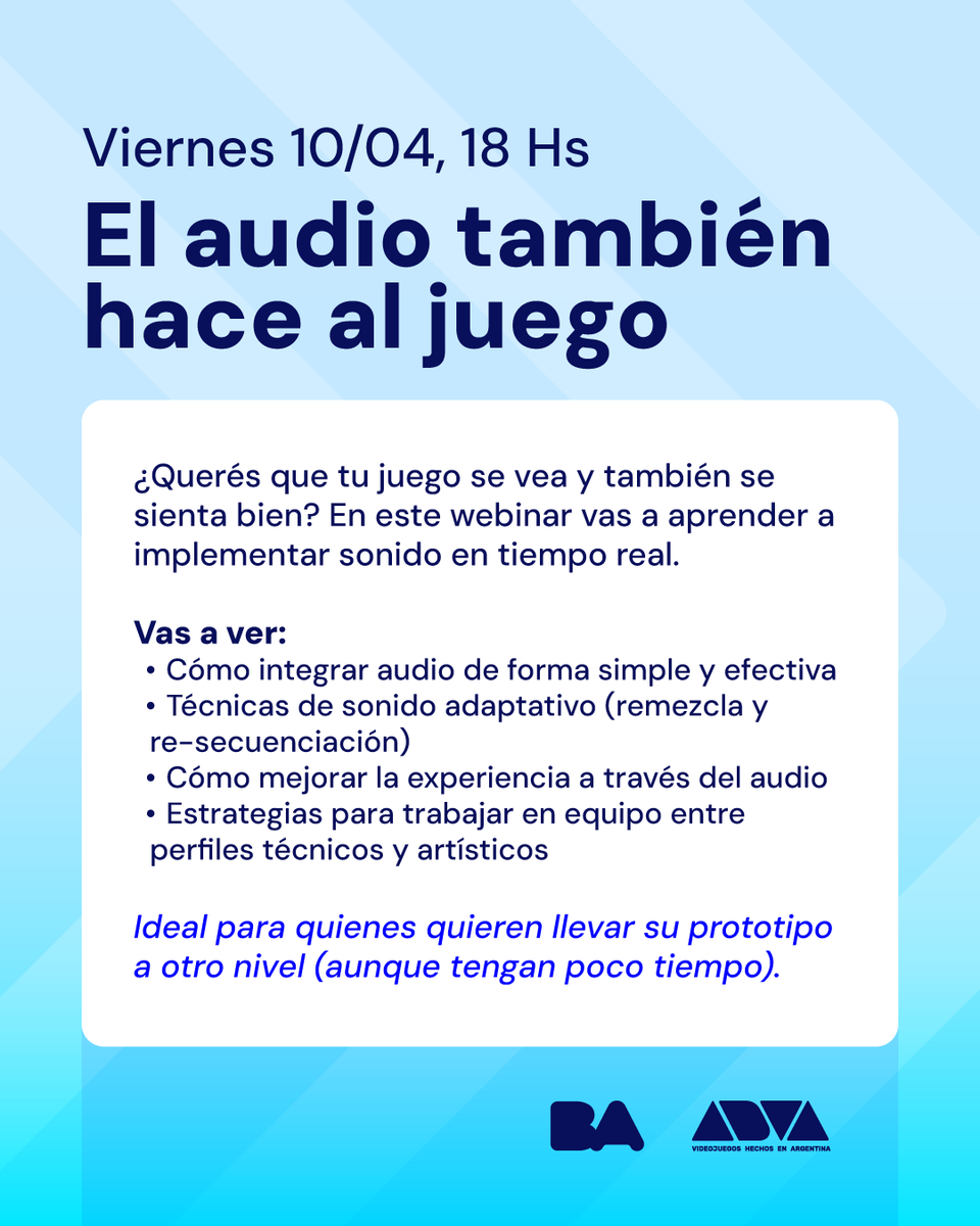adva_vg's tweet image. ¡Workshops de la Game Jam BA 2026!

¿Vas a participar de la Game Jam? Conocé y sumate a los próximos talleres y preparate para crear tu videojuego. Estate atento a las redes y medios del evento para poder unirte a cada uno.

@BAinGame
#GameJam
#Videojuegos
#Argentina
#GameDev