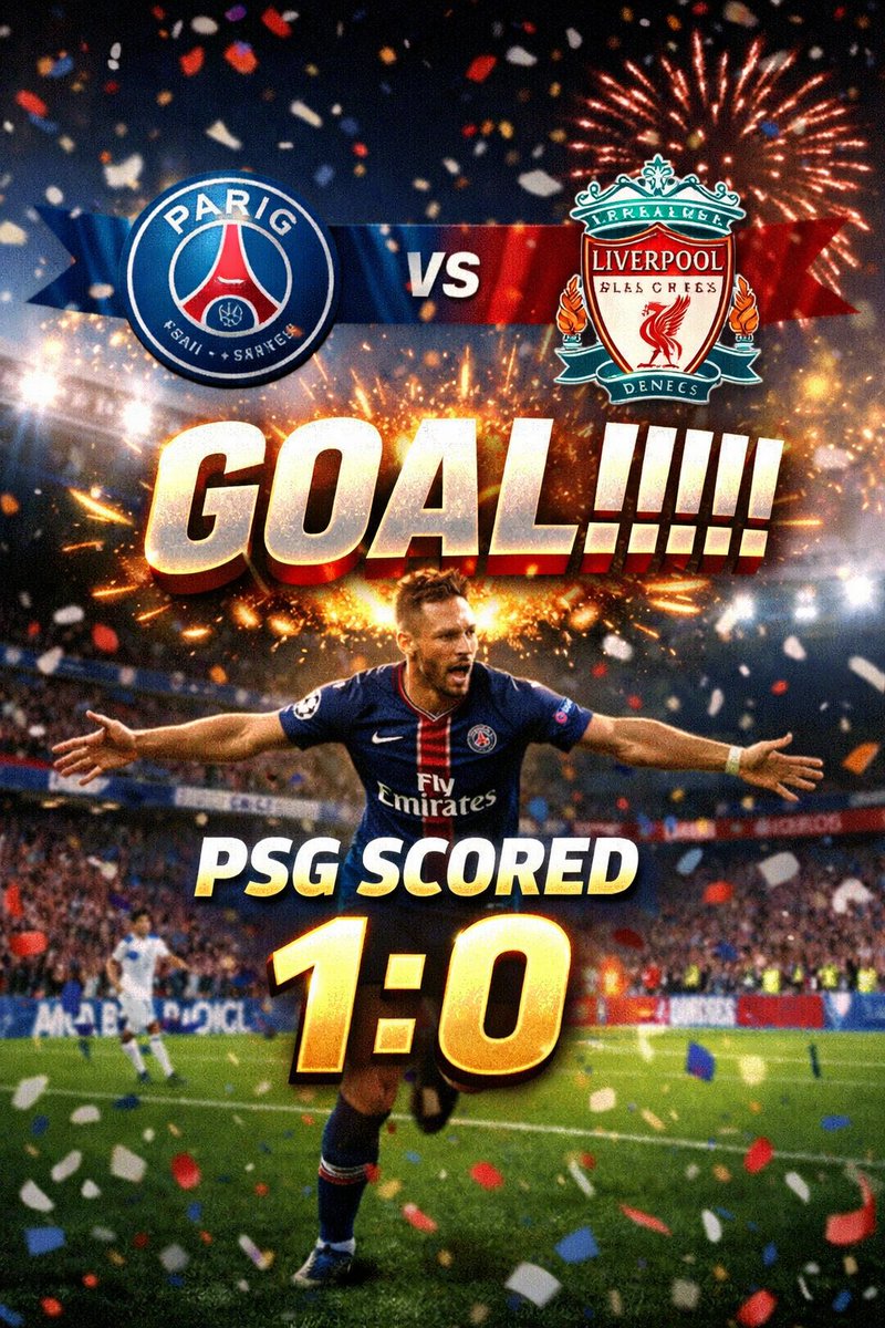 Mrsurepunter's tweet photo. Live Reports: PSG vs Liverpool

1:0 GOAL!!!!!!!
#PSG #Liverpool #sports #mrsurepunters https://t.co/0Khalyi5D5