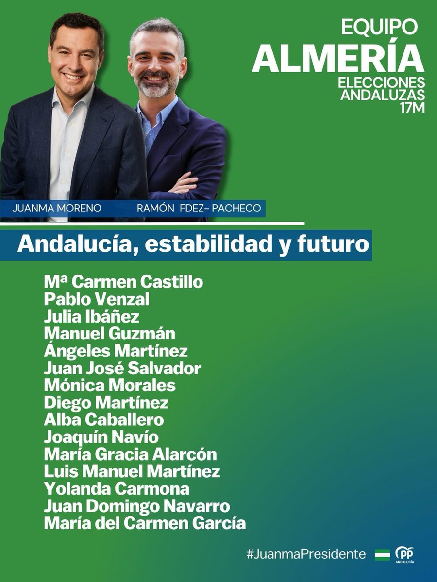 garciaalcainapp's tweet photo. Orgulloso del #EquiPPazo de @JuanMa_Moreno y de la candidatura en las elecciones del #17M del @PP_Almeria
Las mejores personas para el mejor proyecto político de Andalucía 🙌 https://t.co/KWm6XXtUNP