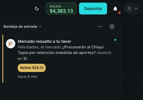 predmarks's tweet photo. llegaron la notificaciones!

ahora es mucho más fácil identificar mercados con posiciones ganadoras y retirar ganancias 🎉 https://t.co/5OAFma0AP4