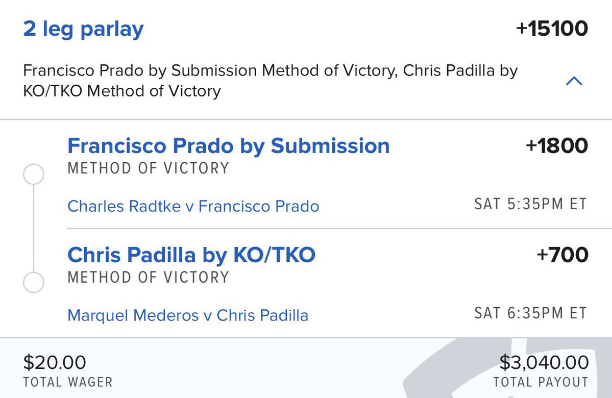 danawhiteslocks's tweet image. How to turn $20 into $3000 at UFC 327:

Francisco Prado by Sub
Chris Padilla KO
👇👇