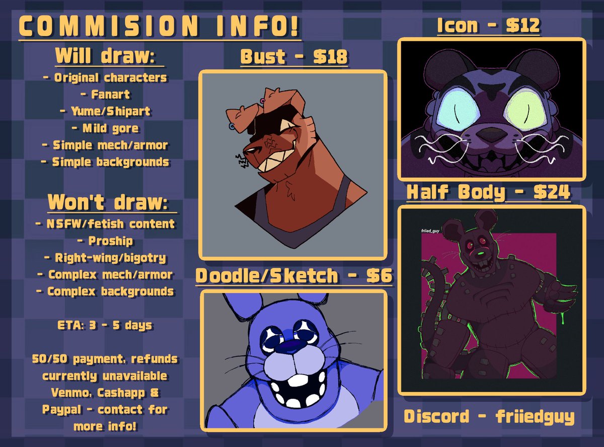 friied_guy's tweet photo. Do YOU want some nice and cheap art? Well, whether you're thinking yes or no, my cmms are now properly open! (More examples in the thread) https://t.co/HowAYMbtdI