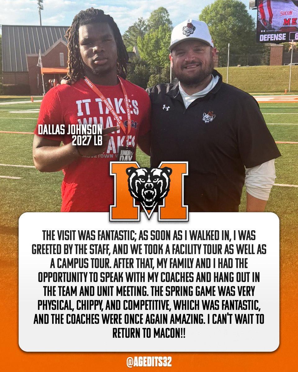 6'1 210 2027 LB <a href="/dallasjj5/">Dallas Johnson 2027</a> on his recent visit to Mercer!