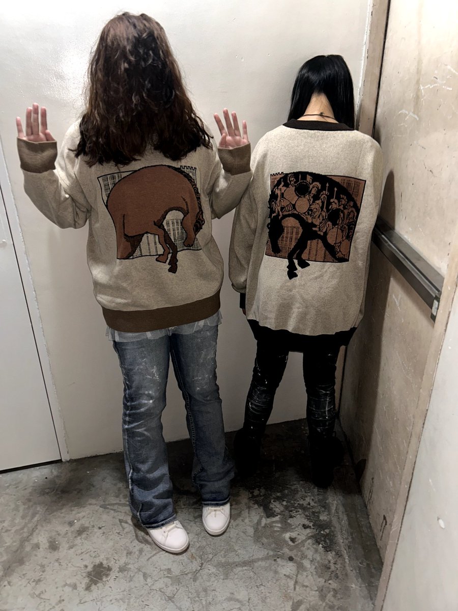 WolfyTheWitch's tweet image. Releasing a trojan horse inspired sweater this weekend!! Here are my friends Willingly modelling it for me