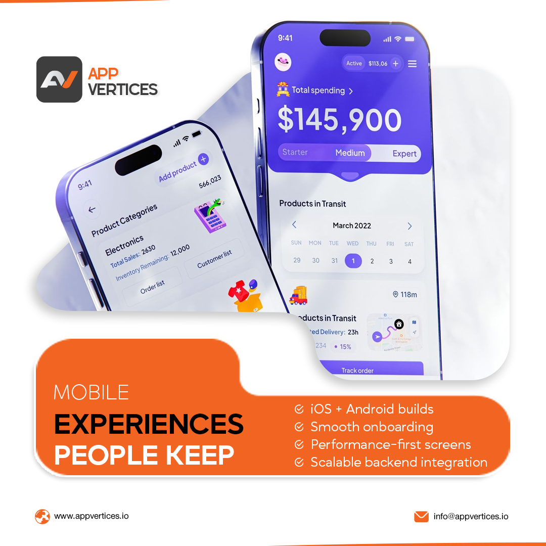 appvertices's tweet image. Mobile users decide in seconds. We build apps that feel fast, look modern, and keep user journeys simple—so your product earns retention, not just downloads.

#AppVertices #MobileAppDevelopment #iOS #Android #AppDesign #ProductBuild