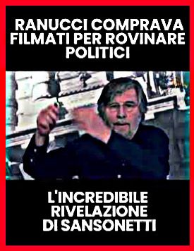 Nel 2022, Sansonetti disse:
"Ranucci avrebbe acquistato filmati (spesso presentati come inchieste esclusive) offrendo in cambio denaro o falsi servizi giornalistici."
Ranucci è l'arma vincente della sinistra per diffamare e colpire l'avversario politico pagato dai contribuenti