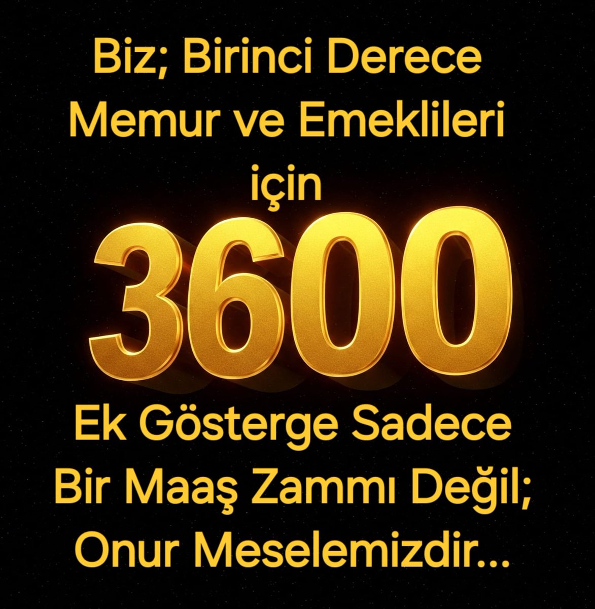 NEZAMAN #BirinciDereceye3600 Ek Gösterge sözü verildi, yaklaşık üç yıl geçti!
Artık söz değil, icraat istiyoruz!#EmekliMemuradaSeyyanen
<a href="/RTErdogan/">Recep Tayyip Erdoğan</a> <a href="/dbdevletbahceli/">Devlet Bahçeli</a> <a href="/eczozgurozel/">Özgür Özel</a> <a href="/MDervisogluTR/">Müsavat Dervişoğlu</a> <a href="/isikhanvedat/">Prof. Dr. Vedat Işıkhan</a> <a href="/55erhanusta/">Dr. Erhan Usta</a> <a href="/cenginyurt52/">Cemal Enginyurt</a> <a href="/_aliyalcin_/">Ali YALÇIN</a> <a href="/OnderKahveci/">Önder Kahveci</a> <a href="/Akparti/">AK Parti</a>  @MHP