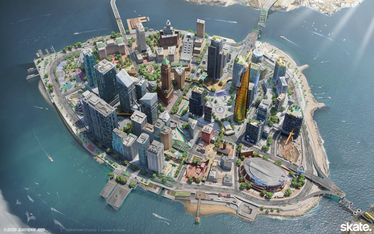terraformart's tweet image. We’re so excited to reveal some of the #concept work we did in collaboration with Full Circle for #Skate! These initial aerials were created to show the overall layout of #SanVansterdam

AD: Lance Ridenoure

Artists: Jonas Hassibi and Oscar Gregeborn

CD: @fmacmanus