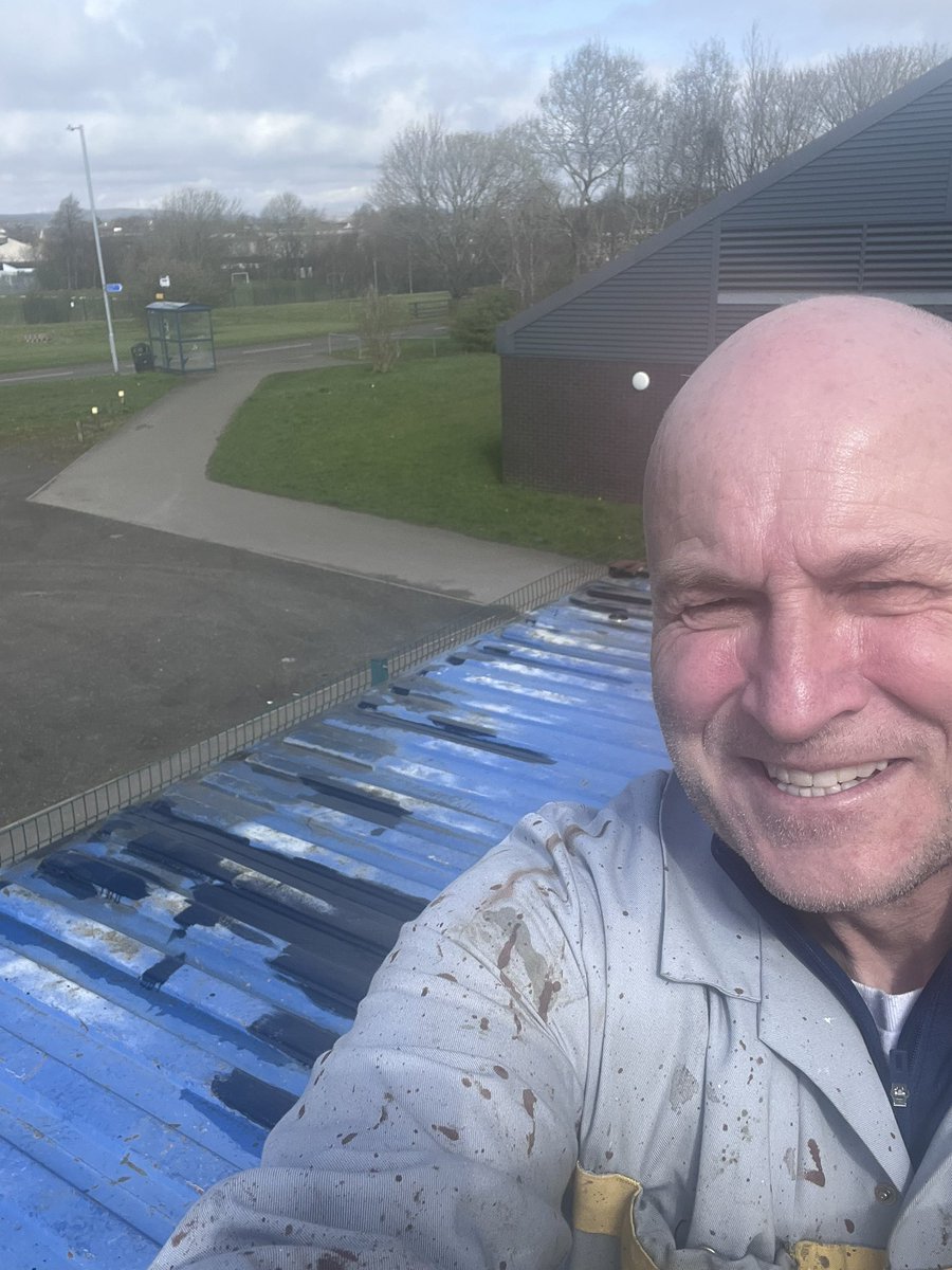jbprestwick's tweet photo. I think this falls under - …and any other duties that may be required in the role! 
A bit of lunchtime DIY on the roof of the @ScotFASouthWest container at @KilwinningSC. Leaks sealed! 💦☔️ https://t.co/GspgPID8Nk