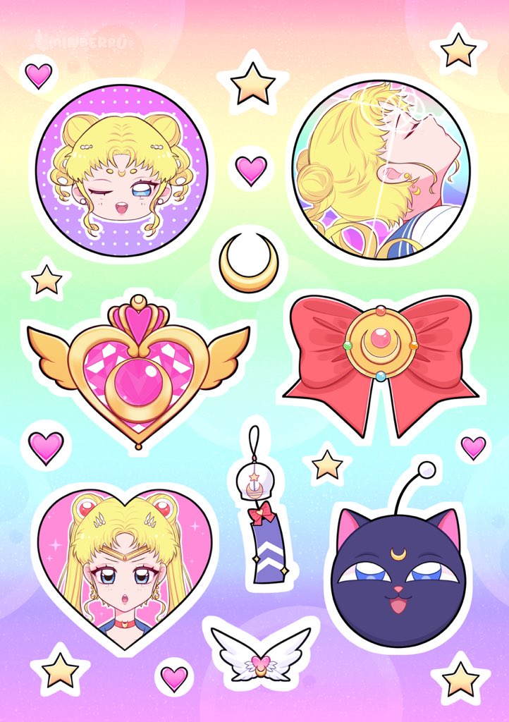 minberru's tweet photo. I drew some Sailor Moon stickers for myself (not for sale). It's my first time trying to make my own stickers.

(I feel like they didn’t turn out very interesting, but I think I’ll get better with time🌙)

#sailormoon #SailorMoon https://t.co/CogHHl9WSv