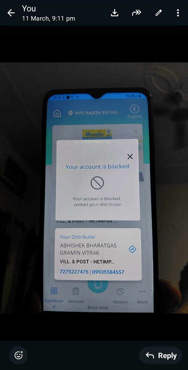 RajeshPathak16's tweet photo. @BPCLimited @HardeepSPuri @myogioffice @PMOIndia @dm_kushinagar  कोई गैस वितरक ऐसा कैसे कर सकता है मैंने अक्टूबर माह में शिकायत दर्ज करा दी तो इन्हें इतना गुस्सा आया कि मेरा एकाउंट ब्लॉक कर दिया और बात करने पर पेमेंट लेकर भी सात महीने में भी सिलेंडर देने को तैयार नहीं हैं क्यों https://t.co/B7rwPb795U