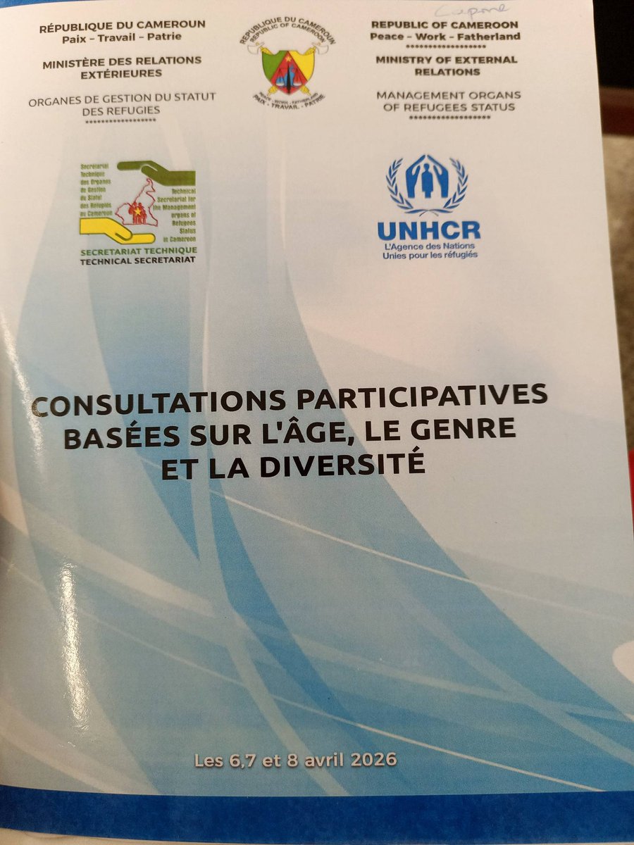 officiel_africa's tweet image. CONSULTATIONS PARTICIPATIVES
Du 6 au 8 avril 2026, AHR a participé, aux côtés des acteurs étatiques, d'autres acteurs de la société civile, du Secrétariat Technique (ST) et de l' UNHCR aux Consultations participatives sur l'Age, le Genre et la Diversité.
#AHR  
#UNHCR