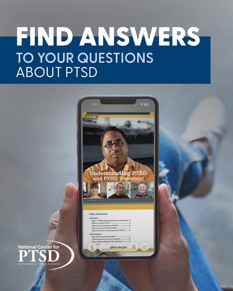VA_PTSD_Info's tweet image. If you’re concerned that you might have PTSD, you may have questions like, “Is my dislike of crowds part of PTSD?” or “What do I do if I have symptoms of PTSD?” Find answers to these questions in our PTSD guide: ptsd.va.gov/publications/p…

#PTSD #PTSDsymptoms #PTSDtreatment