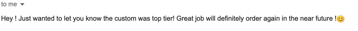 Custom clip feedback: 

⭐️⭐️⭐️⭐️⭐️

"Hey just wanted to let you know that the custom was top tier! Great job will definitely order again in the near future"