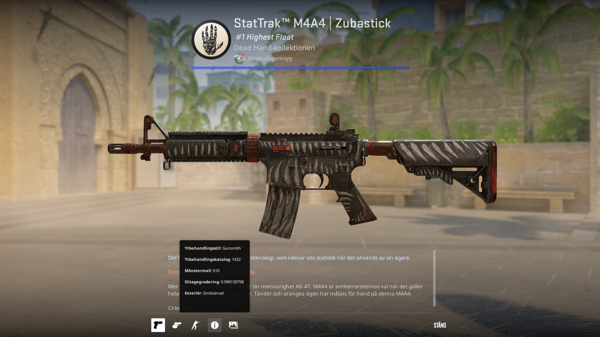 Cirtusen1's tweet photo. Just got the #1 Highest float StatTrak™ M4A4 | Zubastick with outrageous 0.9981307983398438 Float. Currently #1 Highest according to CSFLOAT! #CS2 #CS #CStrading #Counterstrike https://t.co/sQmJttWL40