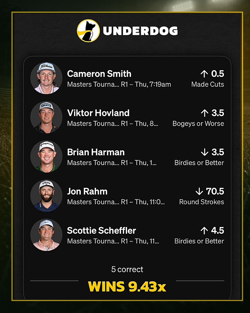 You NEED to be on Underdog Fantasy Today🔥

50% PGA Profit Boost TODAY ONLY🚀

👉 Free $50 after playing just $5
✅ Choose Your Player Free Pick Special
✅ Legal in 40+ states
✅ Bigger payouts than anyone else

Code JOEHOLKA for $50 after playing $5⬇️
app.underdogfantasy.com/register?promo…