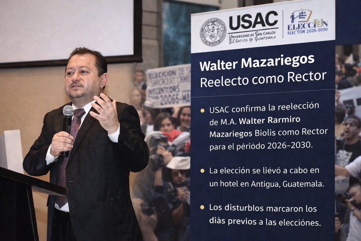 GTELREGIONAL's tweet photo. USAC CONFIRMA REELECCIÓN DE WALTER MAZARIEGOS PARA 2026–2030

La Universidad de San Carlos oficializó la reelección de Walter Ramiro Mazariegos Biolis como rector.  Más detalles en el primer comentario👉 https://t.co/leDSnWNHnc https://t.co/yyCmyw2bgm