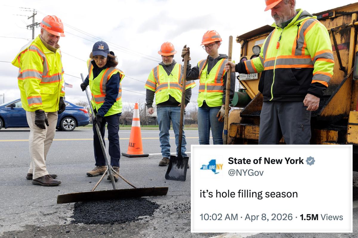 nypost's tweet photo. Hochul office's cringey pothole post has New Yorkers blushing over raunchy double meaning https://t.co/wnitY93x25 https://t.co/doS7MoIilO