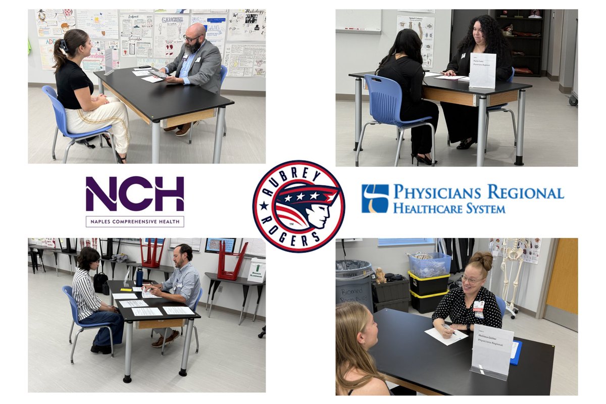 CCAcademies's tweet photo. Huge thanks to our community partners @NCHFlorida &amp; Physicians Regional for supporting @arhpatriots Health Science Academy students! 🙌Mock interviews = real-world prep, confidence, and career readiness. We appreciate you! 💙 #CTE #StudentSuccess @collierschools https://t.co/0hE23TZCFf
