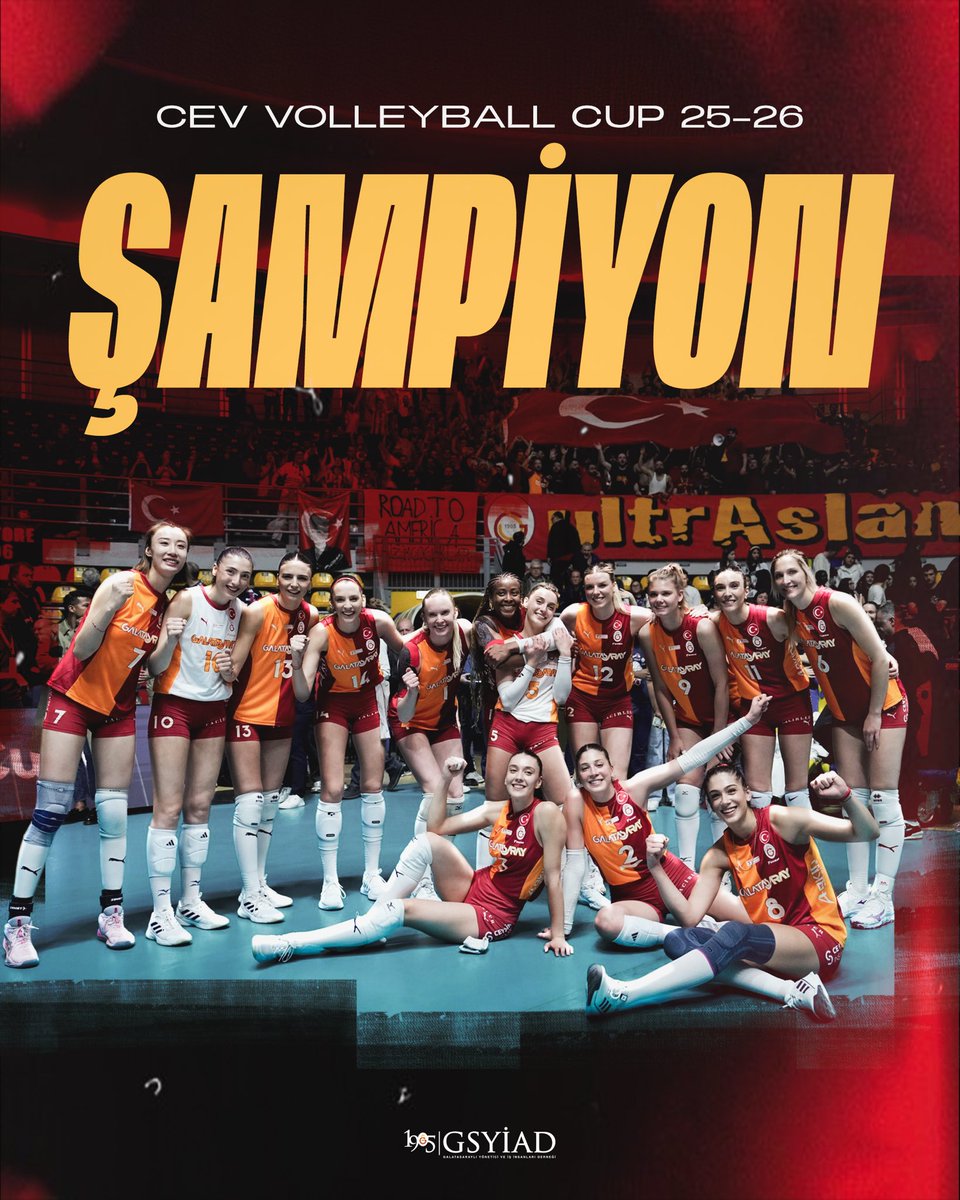 1905gsyiad's tweet photo. CEV Kupası'nda ŞAMPİYON GALATASARAY DAIKIN! 💛❤️

Tebrikler @GSVoleybol1905 🏆 https://t.co/QqfRvuzuEb