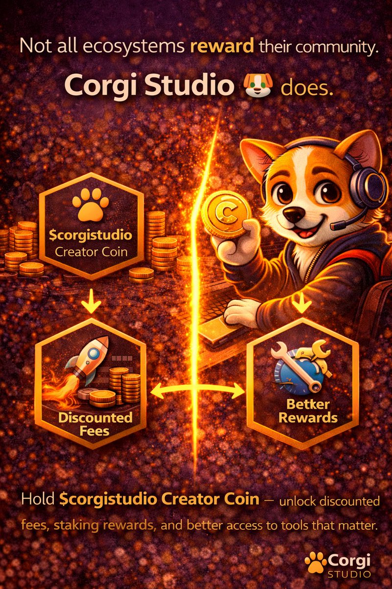 Tjay_sznn's tweet photo. Not all ecosystems reward their community
Corgi Studio 🐶 does
Hold $corgistudio Creator Coin → unlock discounted fees, staking rewards, and better access to tools that matter
Image for this
#rewards #corgistudio #staking
#NFTlaunchpad https://t.co/v0c9kjNcLR