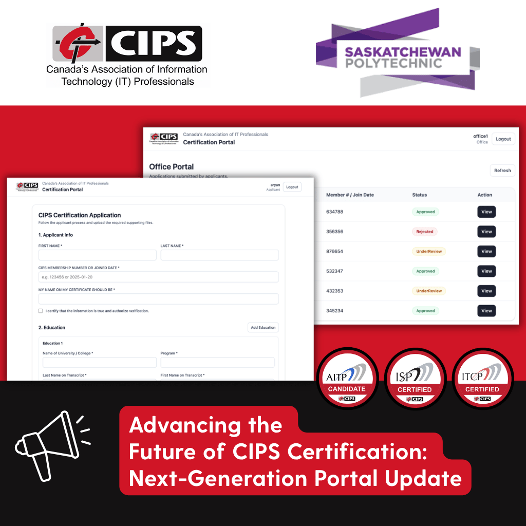 CIPS's tweet image. 📢 Advancing the Future of CIPS Certification: Next-Generation Portal Update:
cips.ca/2026-advancing…

#CIPSit #ICT #Certification #CapstoneProject #FutureTalent #ITStudents @SaskPolytech