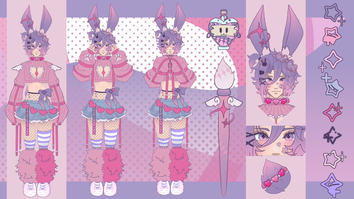 Yandere_Lix's tweet photo. We have new ref sheet for new outfit sooo

 Hello my little Heartlings! My name is Felix Ambermane!  Im artist, cosplayer, vtuber and heart thief!
  Consider your heart stolen~  🖌️💞
Now in my silly Star Guardian/Brightest Star era! 
(im still me, just more pink)

 SFW -#BunLixFever 
 NSFW -#NaughtyLix
Cosplay -#Heartthiefcosplay
My babies -#YandereLixOc

Bunny form in replies ✨