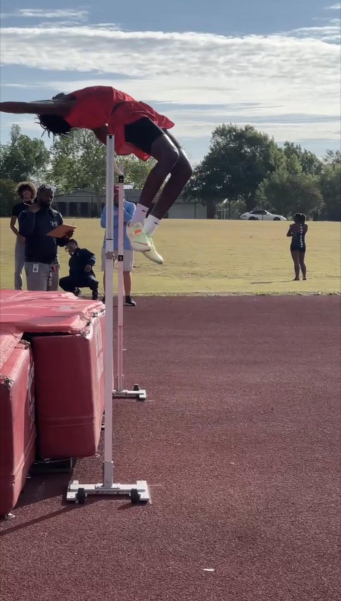 EV_Hoops's tweet photo. Proud of our varsity guys who are out here competing in the district track meet at EV. Junior Van Robertson (shot), Junior De Marco Wingwood JR. (HJ), Senior Cameron Sanford (HJ).  Let’s Go Pats!!! https://t.co/9JCGKdP4Mq