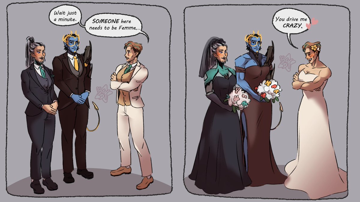 stargazer_dt's tweet photo. Had to do this with Eleanor, Roathe and my Drifter. #warframe bringing me back from artblock one silly drawing at a time https://t.co/EZv690htuy